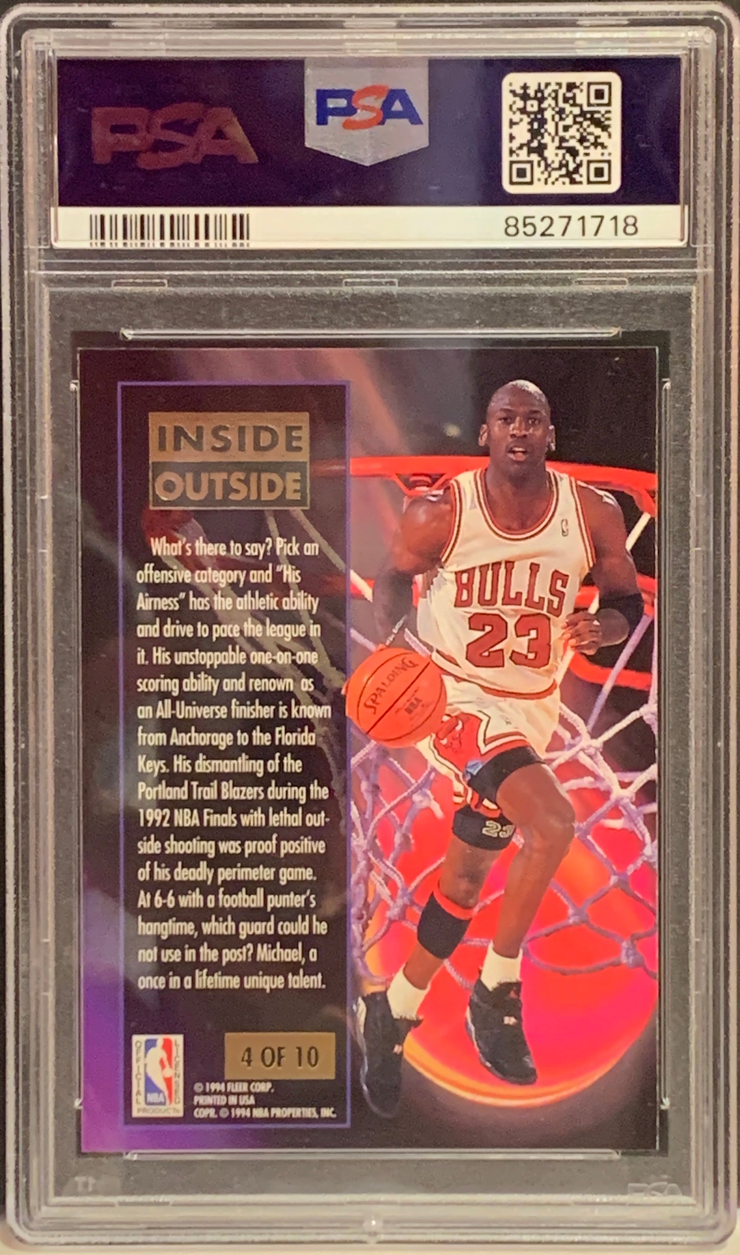 1993 ULTRA MICHAEL JORDAN INSIDE/OUTSIDE #4 MINT 9