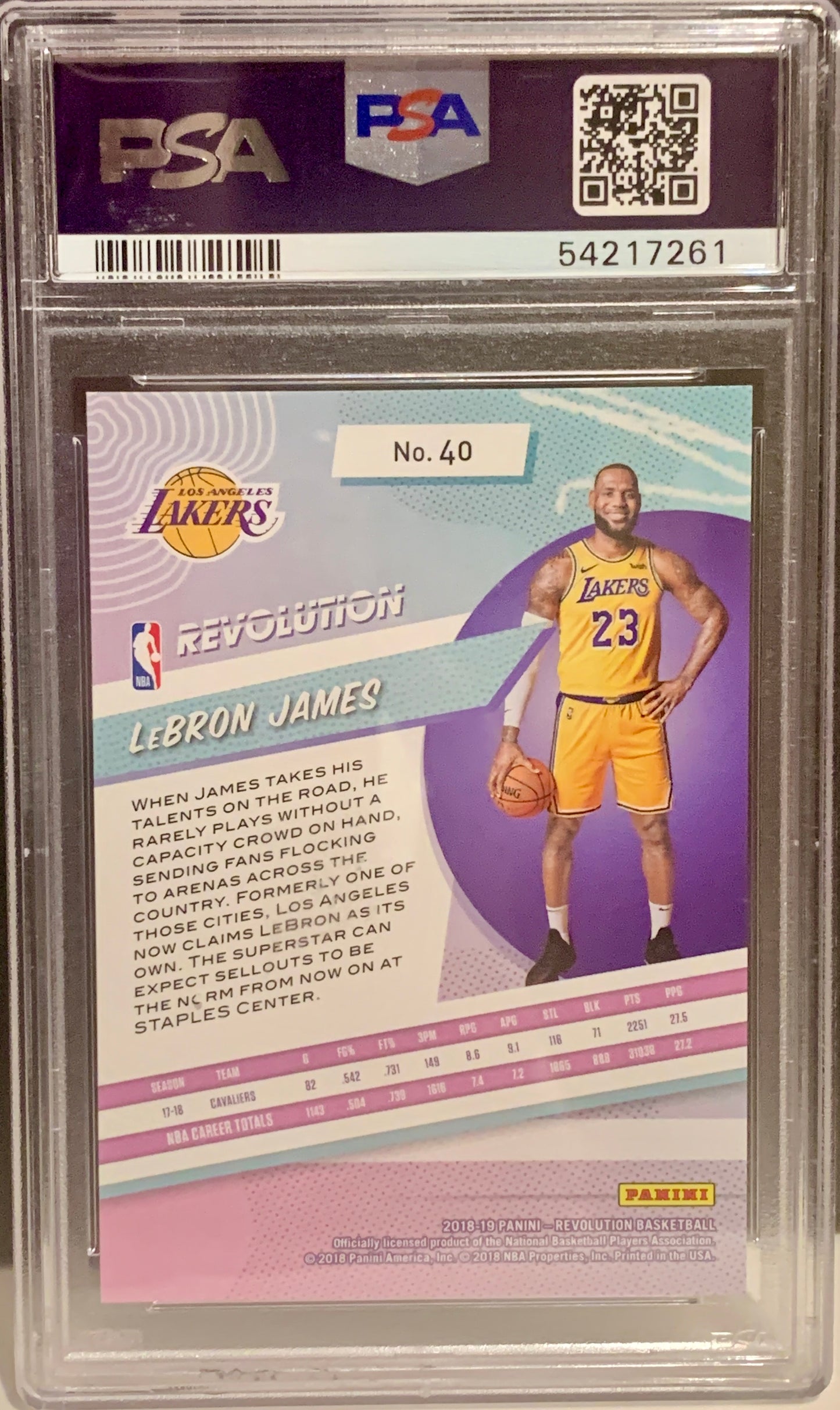 2018 PANINI REVOLUTION LEBRON JAMES #40 PSA GEM MINT 10