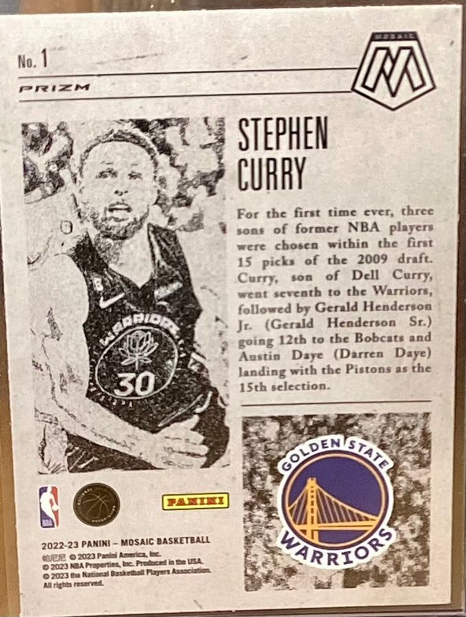 2022-23 PANINI MOSAIC STEPHEN CURRY DUBS DRAFT STAR SHOOTER NO.1 PRIZM