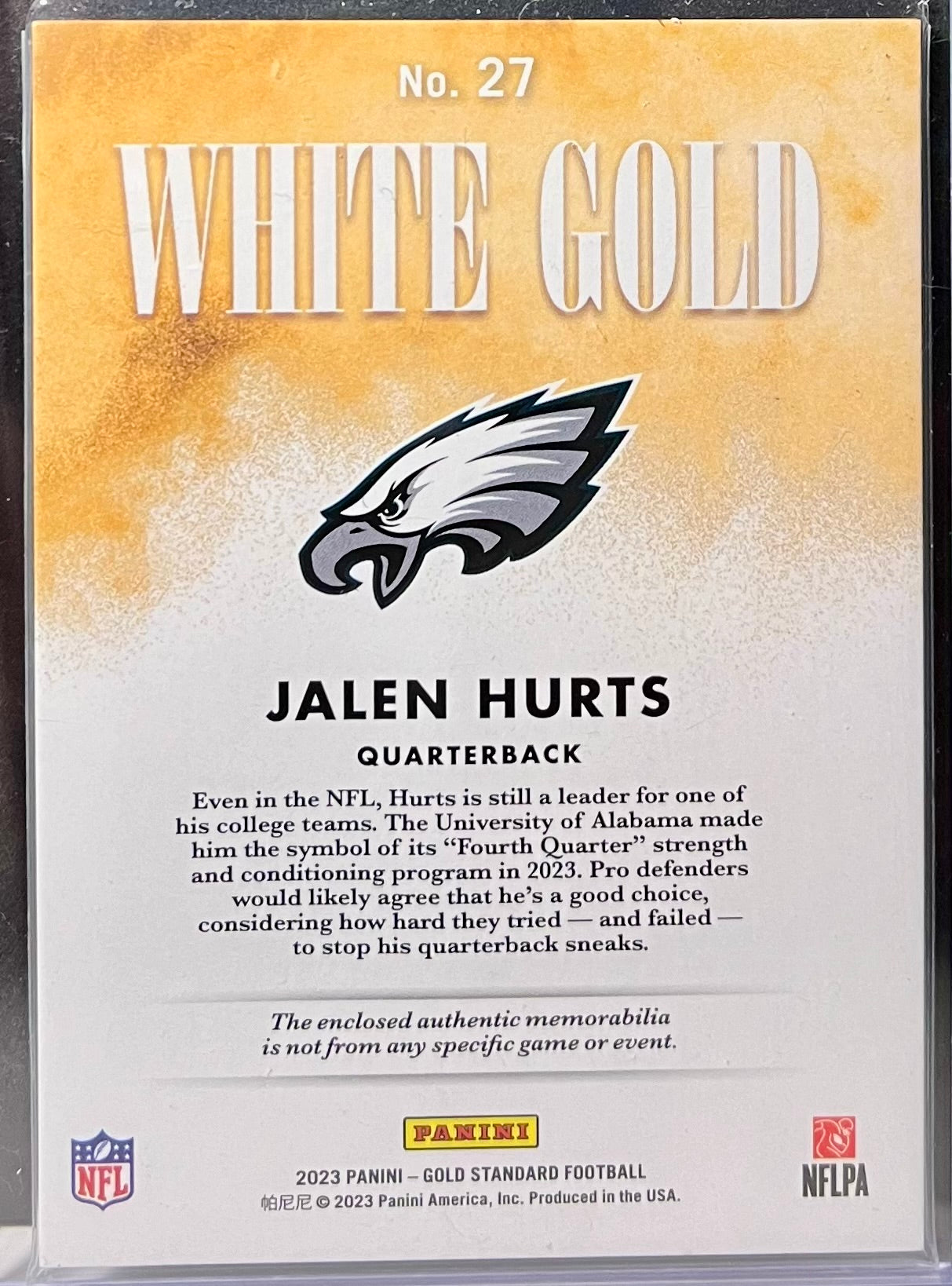 2023 PANINI GOLD STANDARD JALEN HURTS WHITE GOLD 054/299