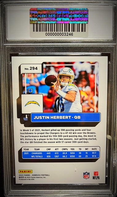 2022 PANINI DONRUSS PRESS PROOF PREMIUM JUSTIN HERBERT #294 4CG PRISTINE 10