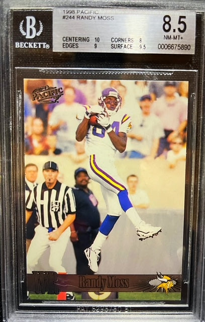 1998 PACIFIC RANDY MOSS #244 BECKETT 8.5 NEAR MINT/MINT