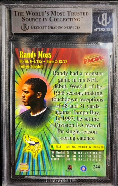 1998 PACIFIC RANDY MOSS #244 BECKETT 8.5 NEAR MINT/MINT