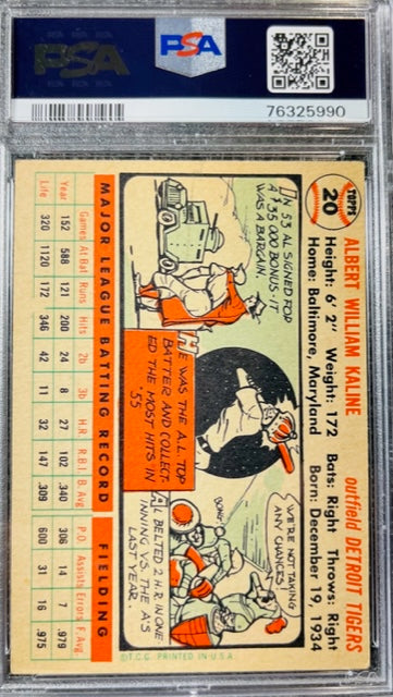 1956 TOPPS AL KALINE WHITE BACK #20 PSA 4 VG-EX