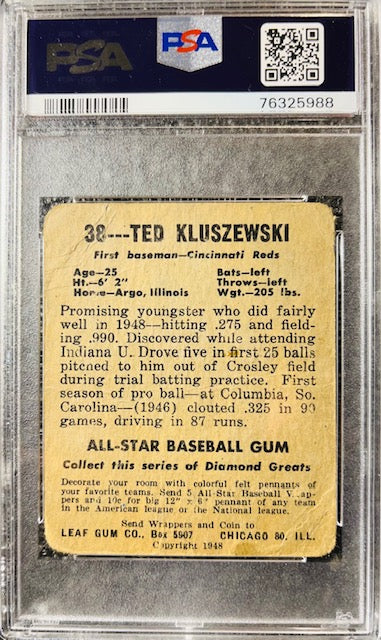 1948 LEAF TED KLUSZEWSKI #38 PSA 1 PR