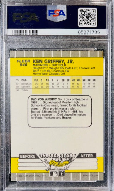 1989 FLEER KEN GRIFFEY JR. #548 PSA 7 NEAR MINT